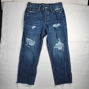 Old Navy Sky-Hi Straight Jeans Women's 8 Petite High Rise Distressed Raw Hem